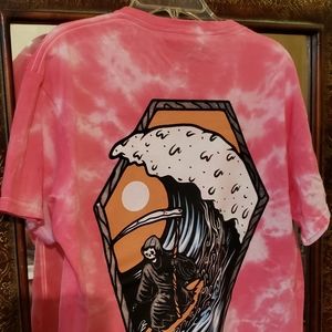 NEW Pink Tie Dye surfing skull reaper print shirt